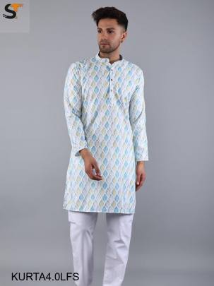 Festival Special Leaves Print Kurta Pyjama For Men