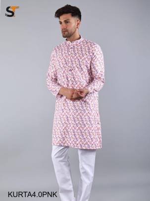 Festival Special Pink Print Kurta Pyjama For Men