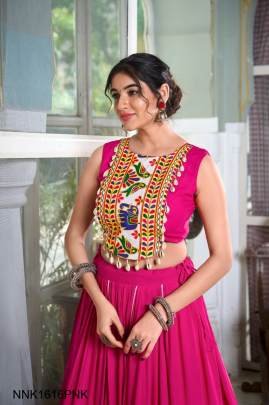Festive Fashion at Its Best: Rayon Pink Lehenga and Gamthi Work Blouse for Navratri NNK1616PNK