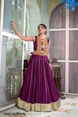 Festive Fashion at Its Best: Rayon Wine Lehenga and Gamthi Work Blouse for Navratri NNK1616WIN