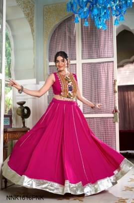 Festive Fashion at Its Best: Rayon Pink Lehenga and Gamthi Work Blouse for Navratri NNK1616PNK
