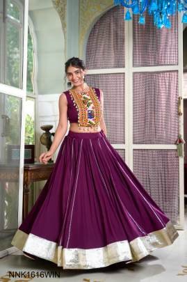 Festive Fashion at Its Best: Rayon Wine Lehenga and Gamthi Work Blouse for Navratri NNK1616WIN