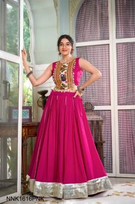 Festive Fashion at Its Best: Rayon Pink Lehenga and Gamthi Work Blouse for Navratri NNK1616PNK