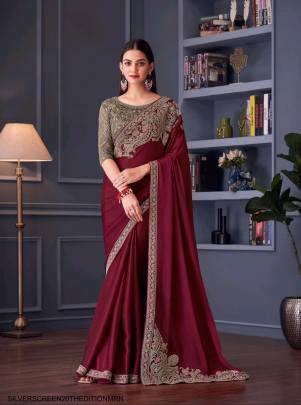 Florence Satin Designer Saree in Maroon