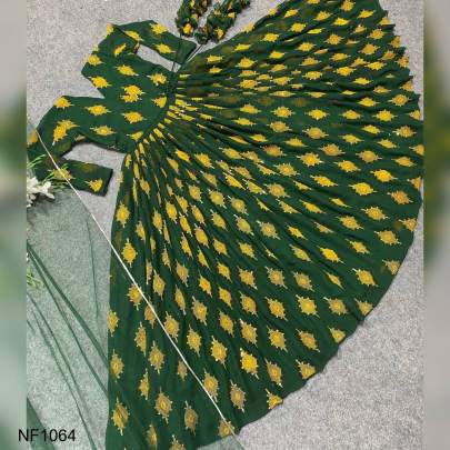 For Mehandi Function Green Color Georgette Printed Gown NF1064