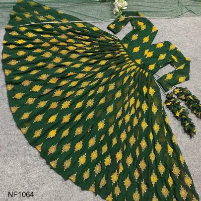 For Mehandi Function Green Color Georgette Printed Gown NF1064