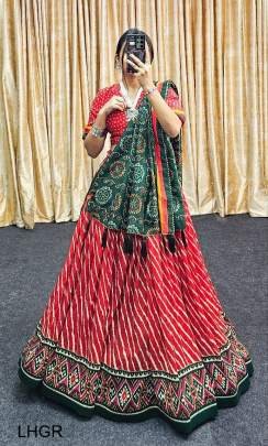 Gajri Light Leheriya  Print Tussar Silk Lehenga Choli