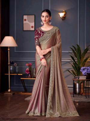 Glass Feel Double Tone Designer Saree in Brown 