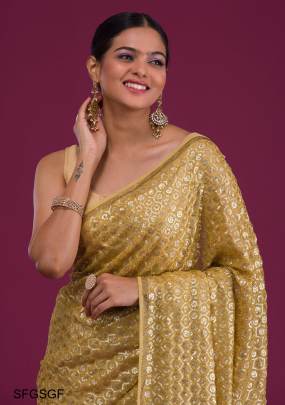 Golden Soft Georgette Fabric Along With Designer 3mm Sequence Work