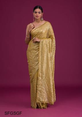 Golden Soft Georgette Fabric Along With Designer 3mm Sequence Work