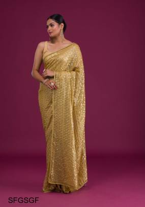 Golden Soft Georgette Fabric Along With Designer 3mm Sequence Work