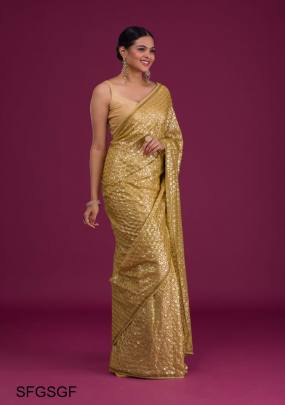 Golden Soft Georgette Fabric Along With Designer 3mm Sequence Work