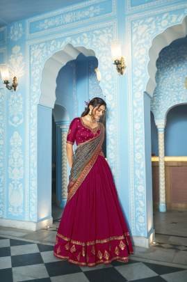 Grace that speaks for itself  Crafted in luxurious Vichitra silk  this lehenga brings a refined and royal touch to your festive wardrobe