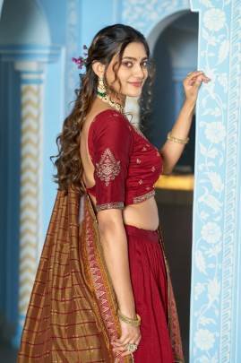 Grace that speaks for itself  Crafted in luxurious Vichitra silk, this lehenga brings a refined and royal touch to your festive wardrobe.