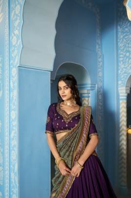 Grace that speaks for itself  Crafted in luxurious Vichitra silk, this lehenga brings a refined and royal touch to your festive wardrobe.