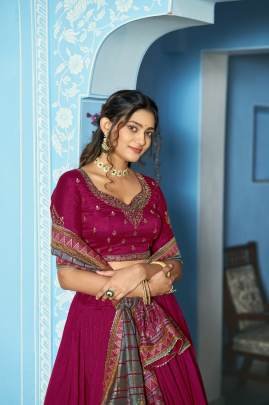 Grace that speaks for itself  Crafted in luxurious Vichitra silk  this lehenga brings a refined and royal touch to your festive wardrobe