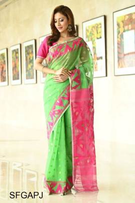 Green And Pink Special Soft Lilan Slab Attractie Charmfull Saree
