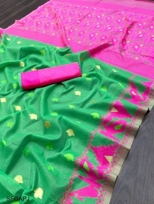 Green And Pink Special Soft Lilan Slab Attractie Charmfull Saree