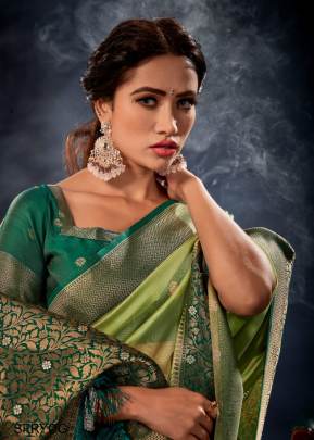 Green Banarasi Organza Silk With Contrast Blouse and Pallu