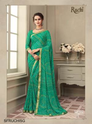 Green Bandhani Chiffon Saree Catalog By Ruchi