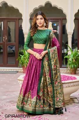 Green Blouse Piramid Lehenga In  Wine