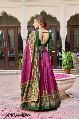 Green Blouse Piramid Lehenga In  Wine