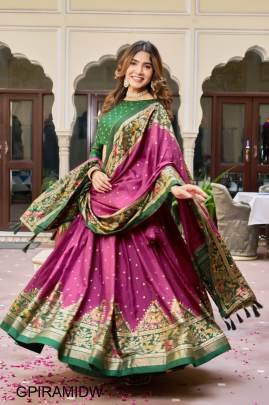 Green Blouse Piramid Lehenga In  Wine