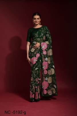 Green Bollywood Beautiful Sequence Heavy Georgette Printed Saree NC -5192