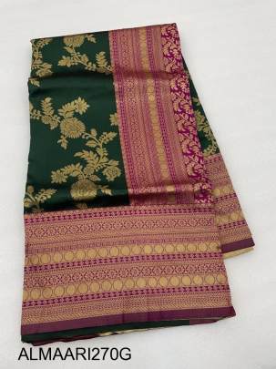 Green Color Soft Banarasi Silk Saree With Purple Heavy Brocade Blouse
