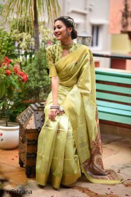 Green Color Tussar Silk Saree With Uunique Slub Weaving Pattern Catalog