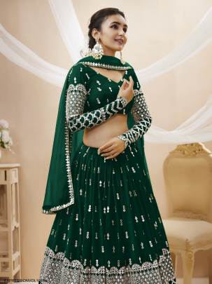 Green Georgette Sequence Zari Embroidered Work Lehenga Expression Vol 1 by Zeel Clothing