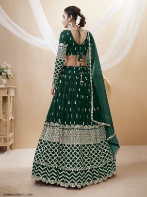 Green Georgette Sequence Zari Embroidered Work Lehenga Expression Vol 1 by Zeel Clothing