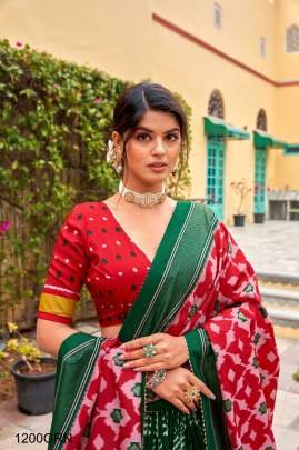 GREEN Presenting a perfectly blended Tussar silk lehenga for festive season to charm your look  LNB1200GRN