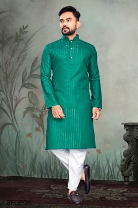 Rama Pure Cotton Kurta Payjama Slub Strip Fancy Fabric With Silver Weaving Lining 