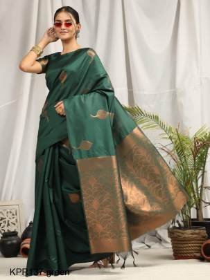 Green Soft Litchi Silk Saree Catalog KPR137