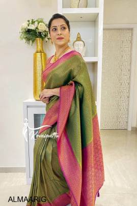 Green Solid Plain Kanjivaram Art Silk Saree