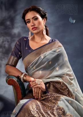 Grey Banarasi Organza Silk With Contrast Blouse and Pallu