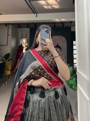GREY Elevate your ethnic game with this breathtaking tussar silk lehenga choli featuring stunning Kashmiri print. Perfect for any special occasion MEN