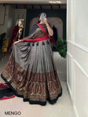 GREY Elevate your ethnic game with this breathtaking tussar silk lehenga choli featuring stunning Kashmiri print. Perfect for any special occasion MEN