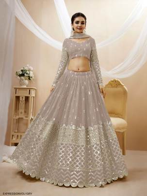 Grey Georgette Sequence Zari Embroidered Work Lehenga Expression Vol 1 by Zeel Clothing 