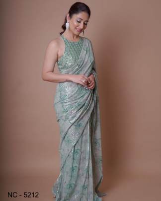 Grey New  Bollywood Celebrity Inspired Sequins Saree NC - 5212