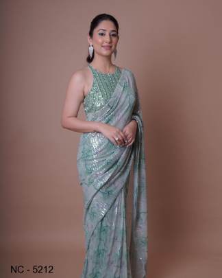 Grey New  Bollywood Celebrity Inspired Sequins Saree NC - 5212