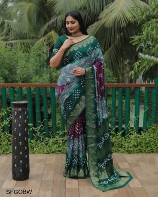 Grey Original Bandhej with Zari Weaving Border With Zari Weaving Rich Pallu