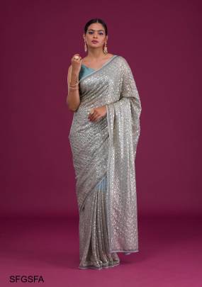 Grey Soft Georgette Fabric Along With Designer 3mm Sequence Work