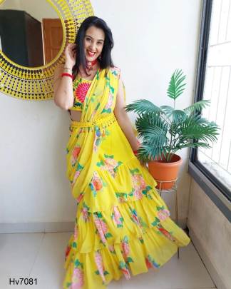 Haldi Ceremony Special Lahenga  Faux Georgette With Digital Print Saree