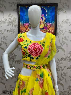 Haldi Ceremony Special Lahenga  Faux Georgette With Digital Print Saree