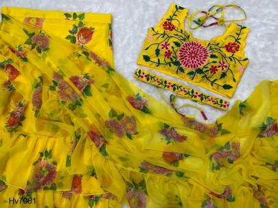 Haldi Ceremony Special Lahenga  Faux Georgette With Digital Print Saree