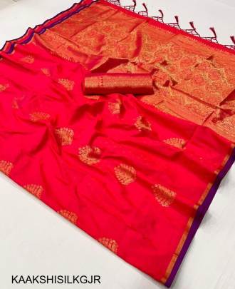 Handwoven Silk Saree in Gajri