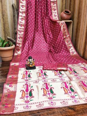 HAYAT Exclusive Unique Designer Bandhej Paithni Collection At Budget Range IN Rani colour