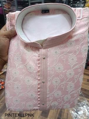 Heavy Jacquard With Inner and Beautiful Pintex Tie Kurta Pyjama in Light Pink